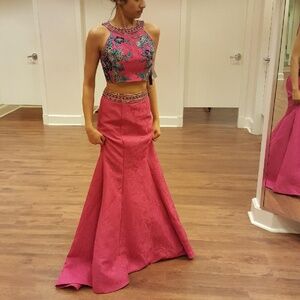 Hot Pink Fuchsia Jacquard 2-Piece Gown | Camille La Vie | Mermaid | Size: 00
